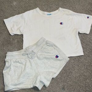 Vintage Champion, cotton, matching set, Grey shorts, crop Tshirt, small/medium